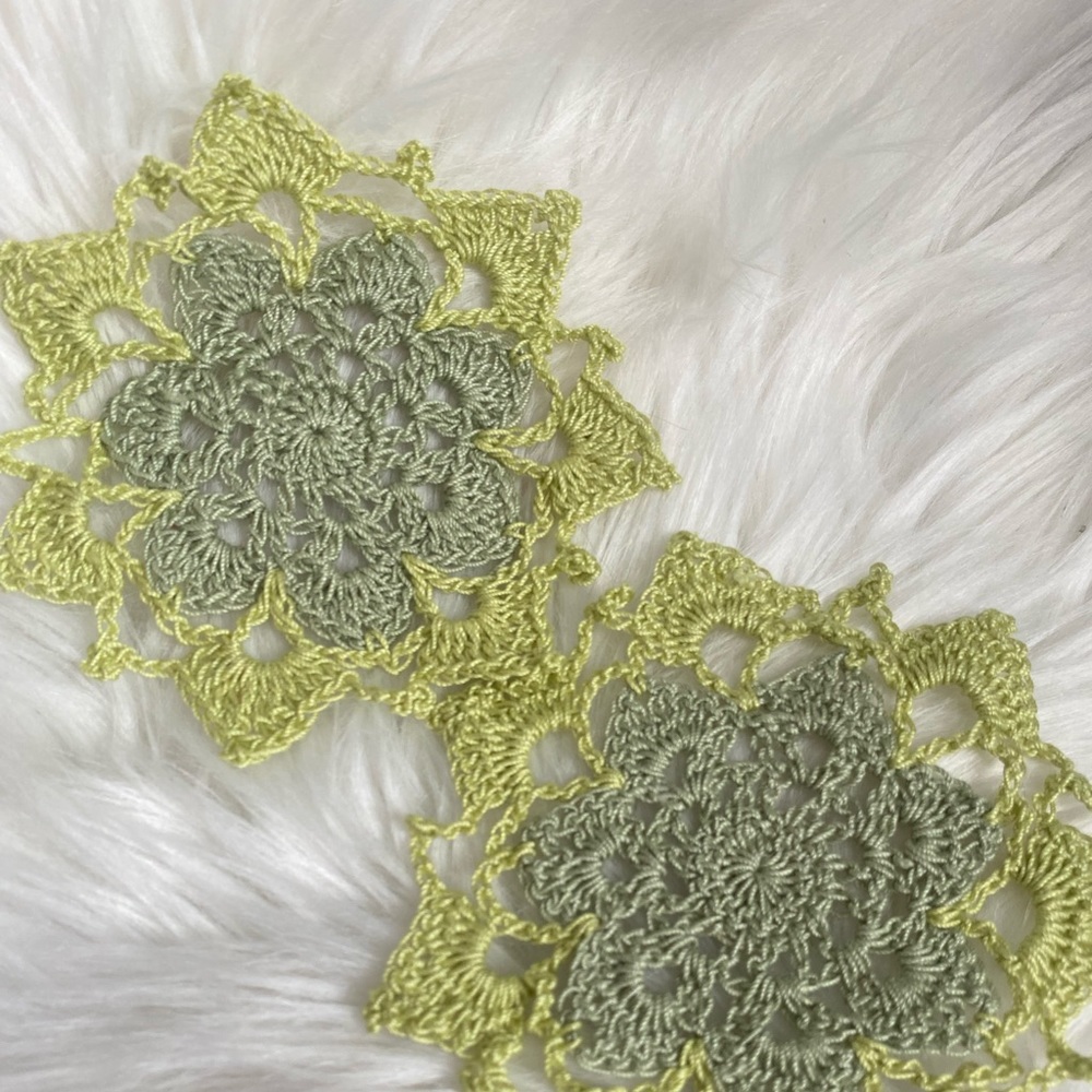 Green Floral Crochet Coasters Set of 2